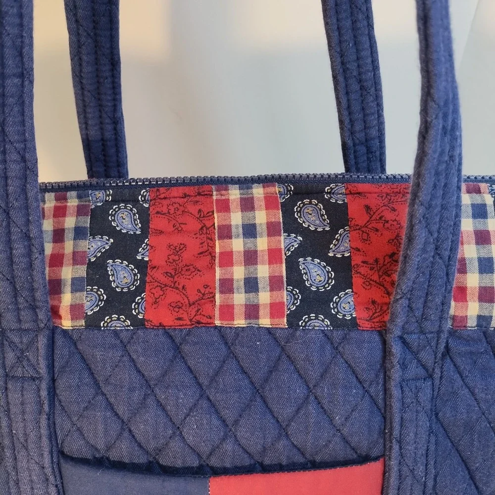 Quilted Keepers Patchwork Patriotic Tote Bag Blue Red White Americana Flag VTG